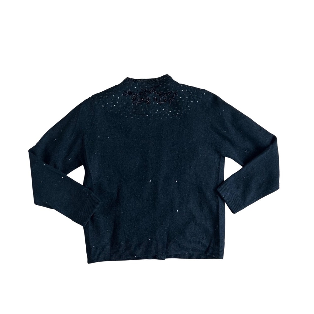 ELNA Vintage Beaded Sequin Cardigan Black Lambswool Angora Sweater Size 42 - Picture 4 of 6